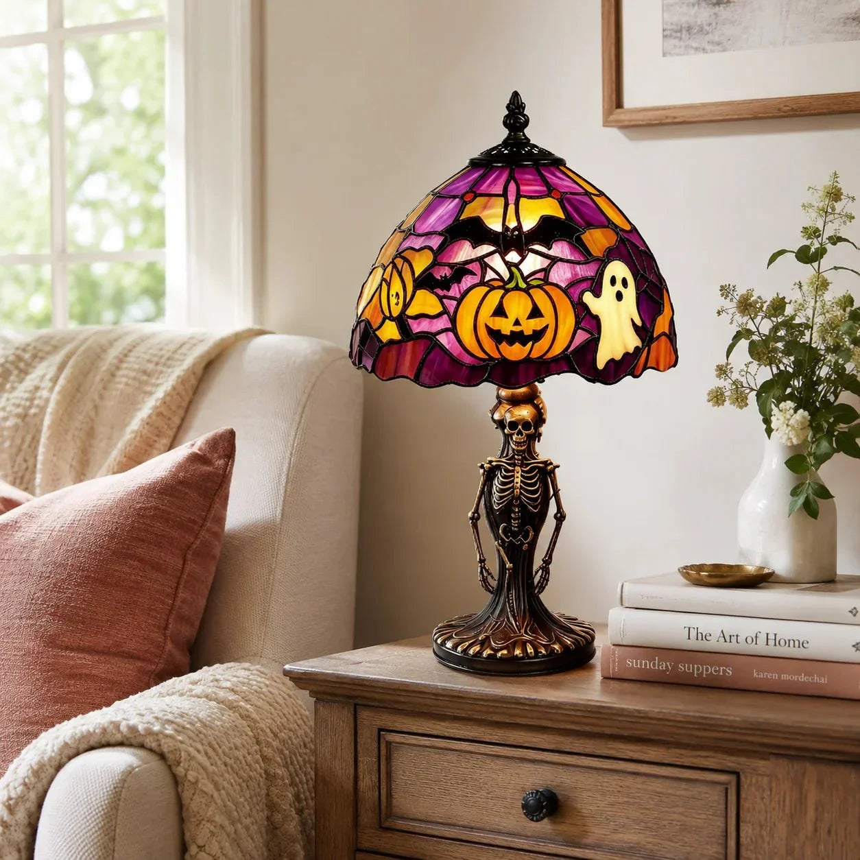 Decorative Spooky Glow Tiffany Lamp Pumpkin Ghost Bat Desk