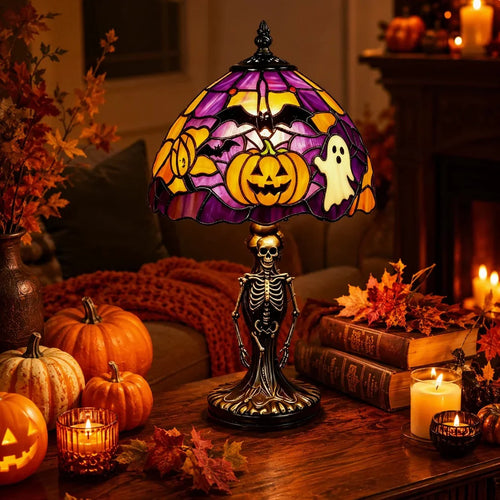 Decorative Spooky Glow Tiffany Lamp Pumpkin Ghost Bat Desk