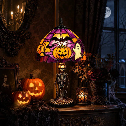 Decorative Spooky Glow Tiffany Lamp Pumpkin Ghost Bat Desk