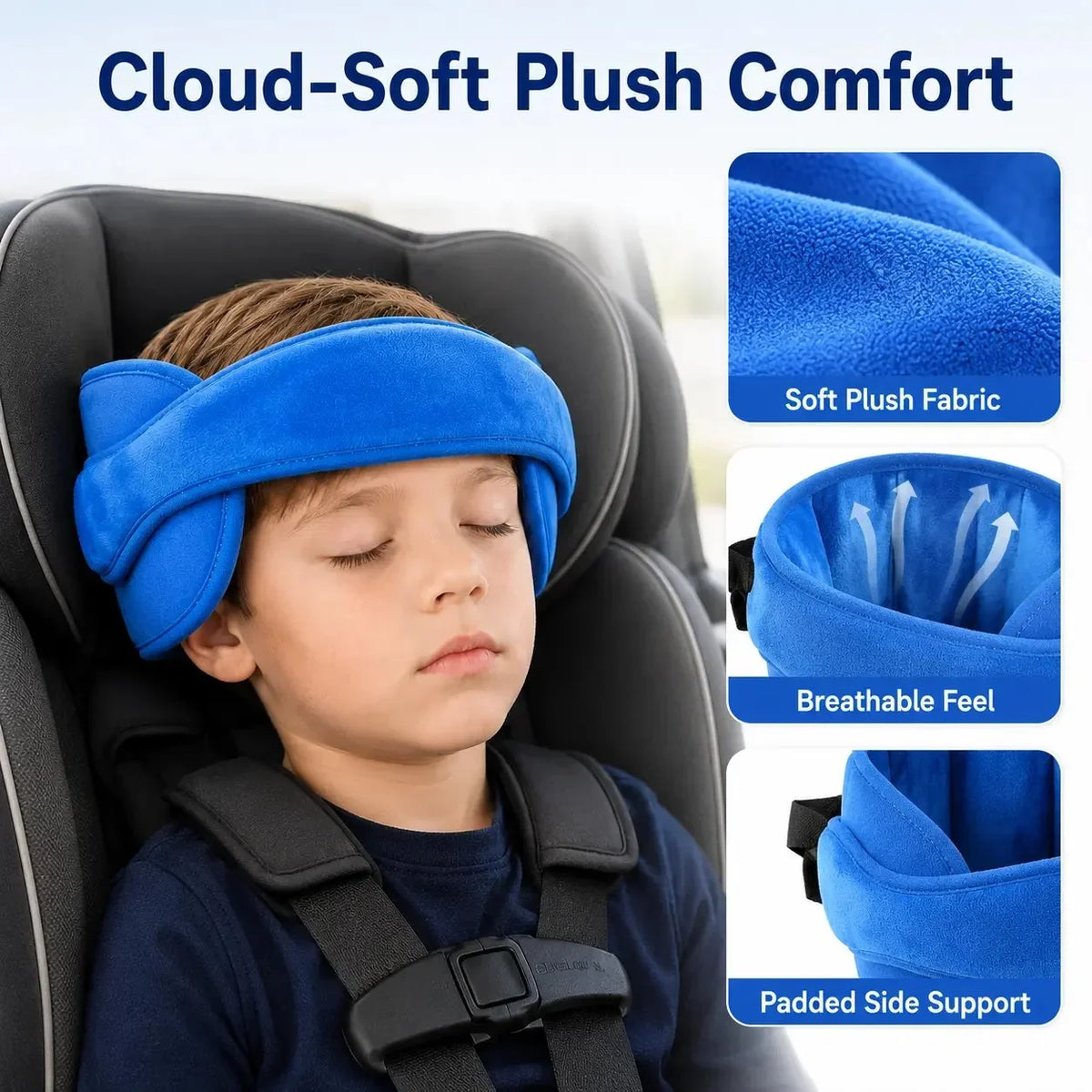 Adjustable Plush Car Seat Head Support Strap for Kids' Travel Naps