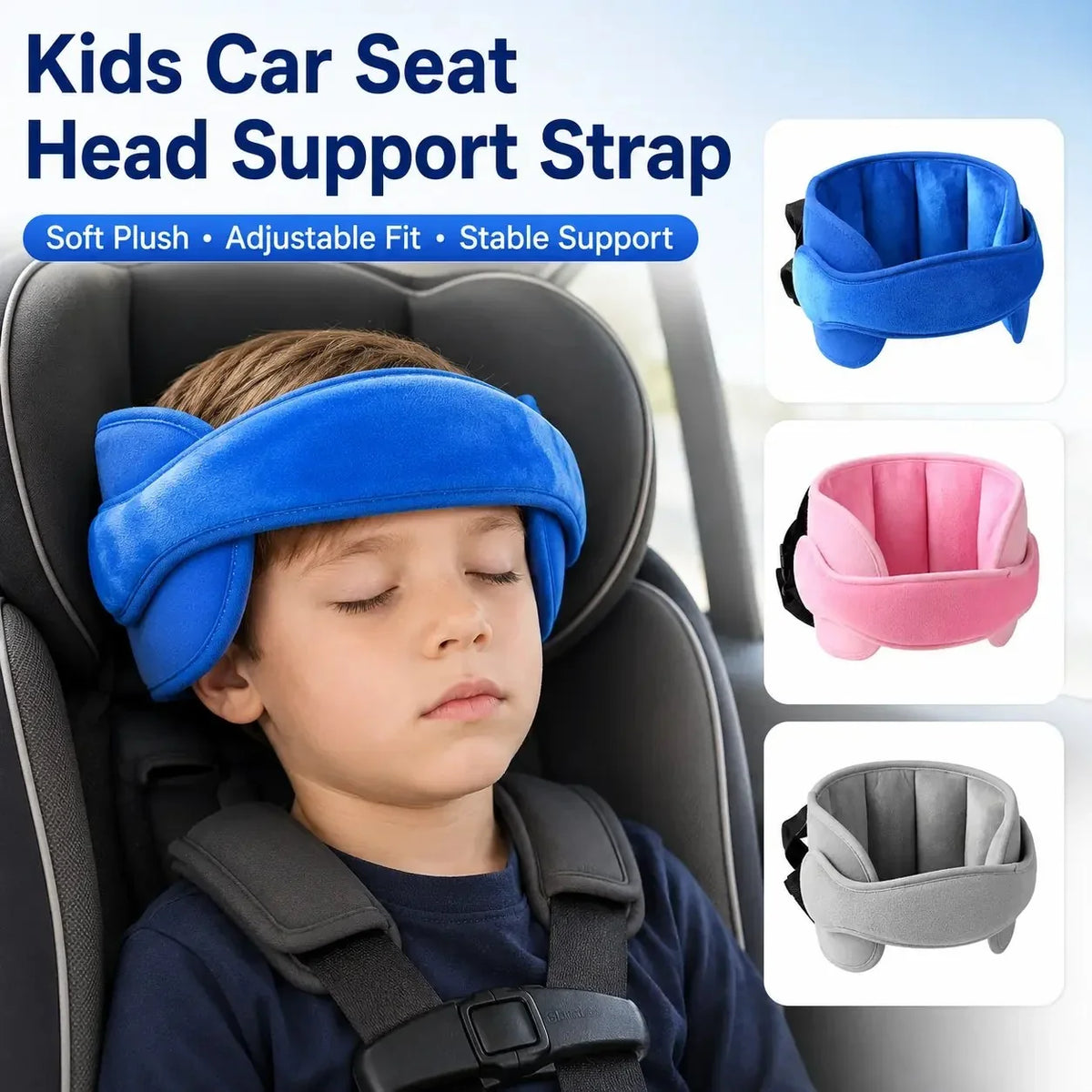 Adjustable Plush Car Seat Head Support Strap for Kids' Travel Naps