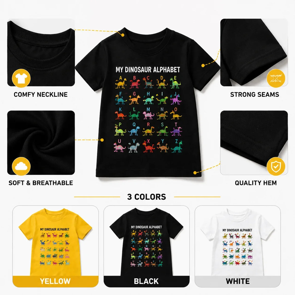 Purpose-Built Kids Dinosaur Alphabet Tee for Everyday Use