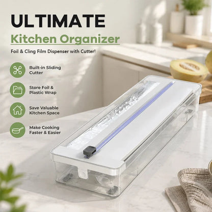 Wall-Mount Dispenser and Cutter for Foil and Kitchen Wrap
