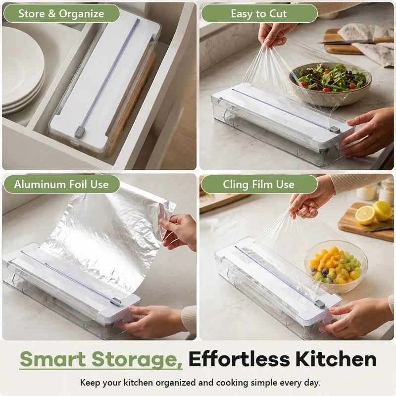 Wall-Mount Dispenser and Cutter for Foil and Kitchen Wrap
