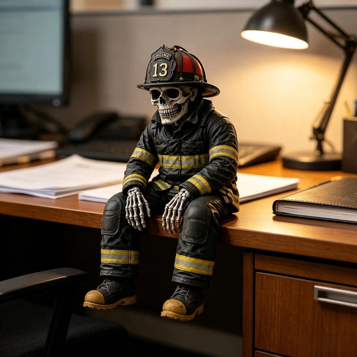 Purpose-Built Firefighter Skeleton Shelf Sitter for Everyday Use