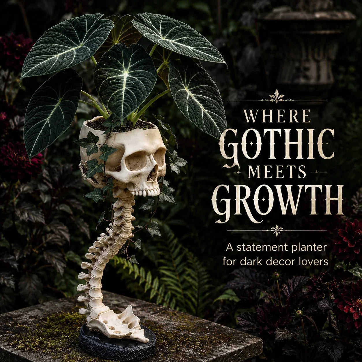 Purpose-Built Sculptured Skull Flowerpot for Everyday Use