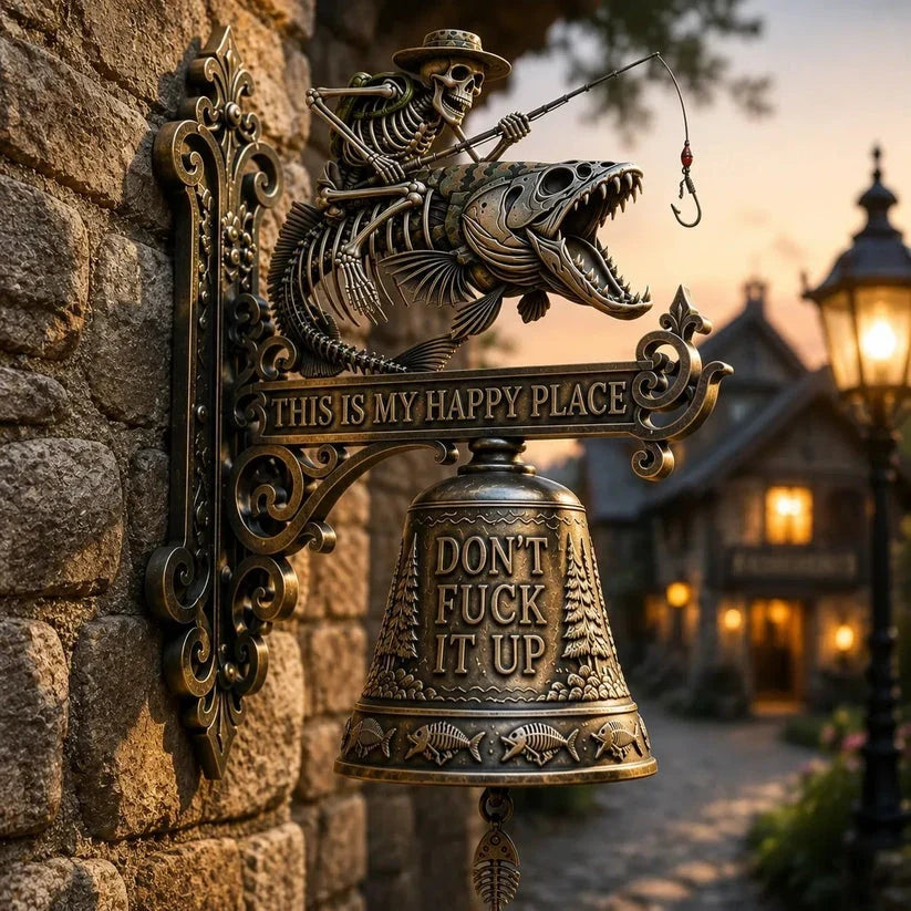 Purpose-Built Metal Skeleton Fisherman Wall Bell – “This Is My Happy