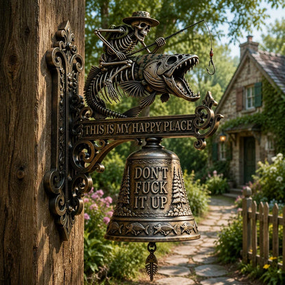 Purpose-Built Metal Skeleton Fisherman Wall Bell – “This Is My Happy