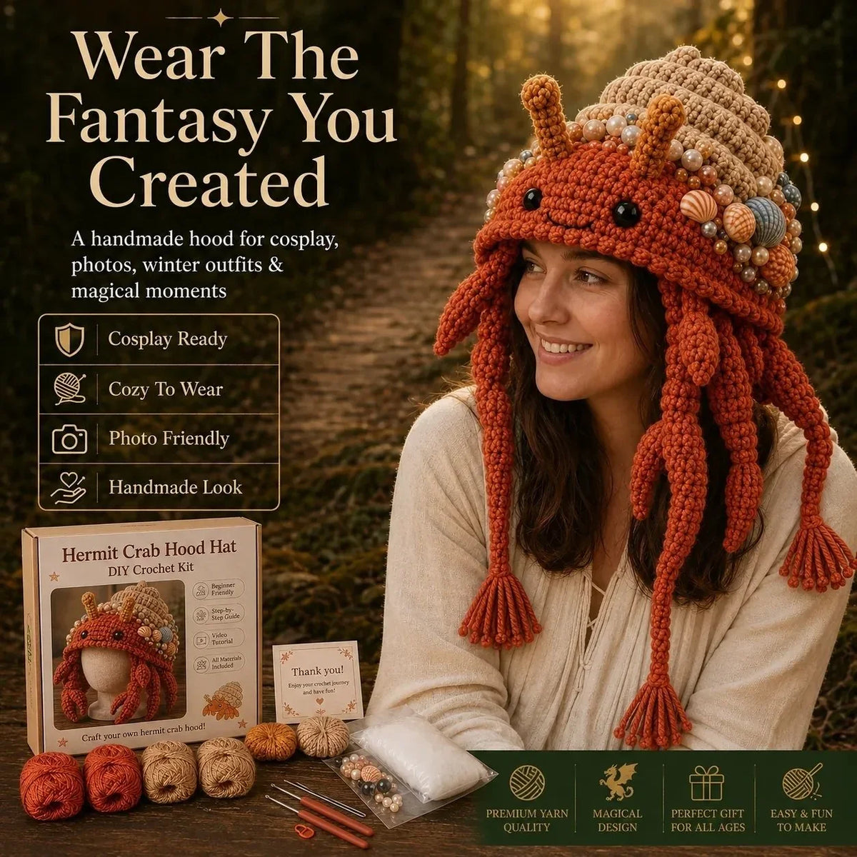 Hands-On Ocean Series Hood Hat DIY Crochet Kit – Soft Yarn Materials