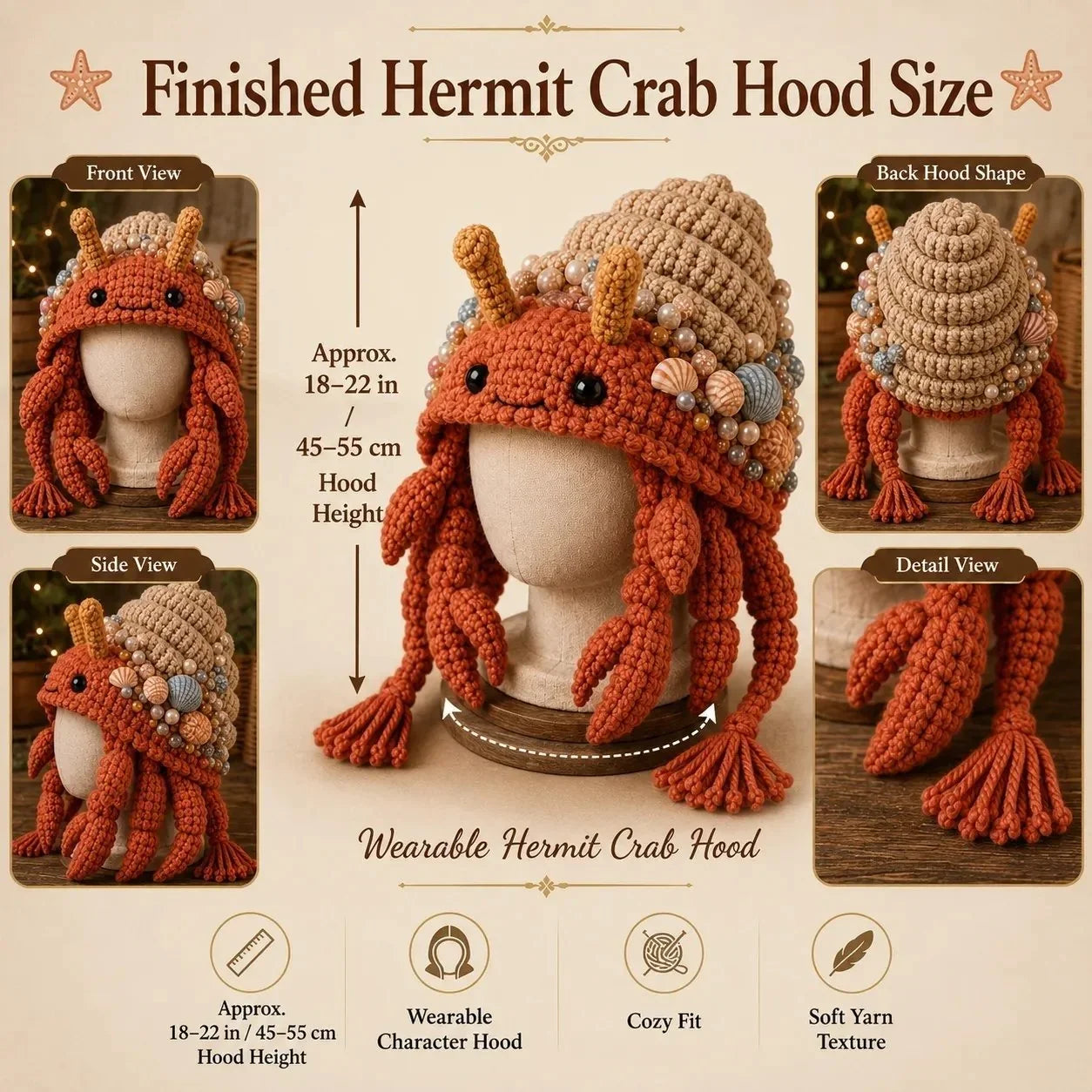 Hands-On Ocean Series Hood Hat DIY Crochet Kit – Soft Yarn Materials