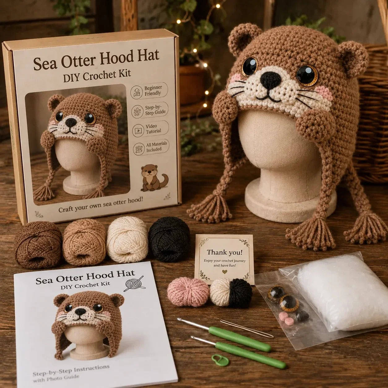 Hands-On Ocean Series Hood Hat DIY Crochet Kit – Soft Yarn Materials