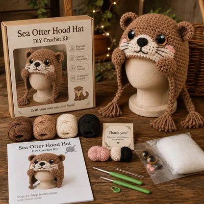 Hands-On Ocean Series Hood Hat DIY Crochet Kit – Soft Yarn Materials