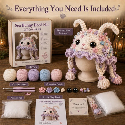 Hands-On Ocean Series Hood Hat DIY Crochet Kit – Soft Yarn Materials