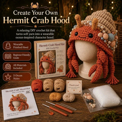 Hands-On Ocean Series Hood Hat DIY Crochet Kit – Soft Yarn Materials
