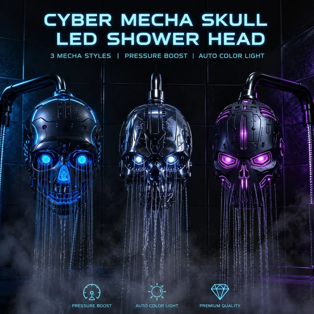 Purpose-Built Cyber Mecha Skull Color Changing LED Pressure Boost