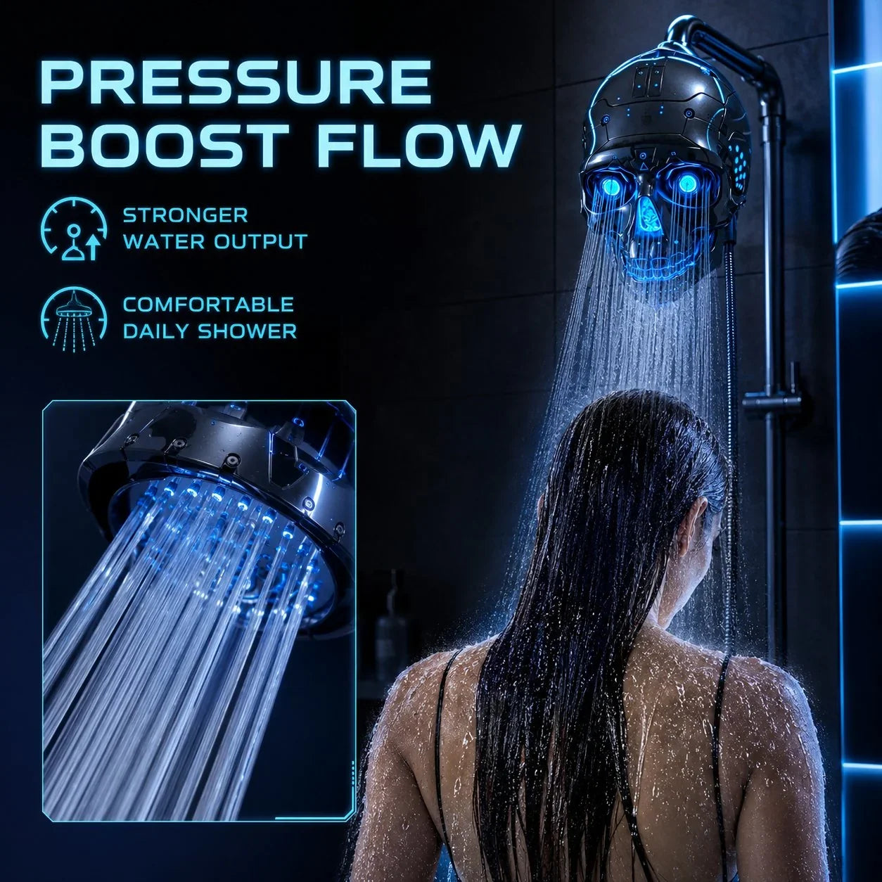 Purpose-Built Cyber Mecha Skull Color Changing LED Pressure Boost