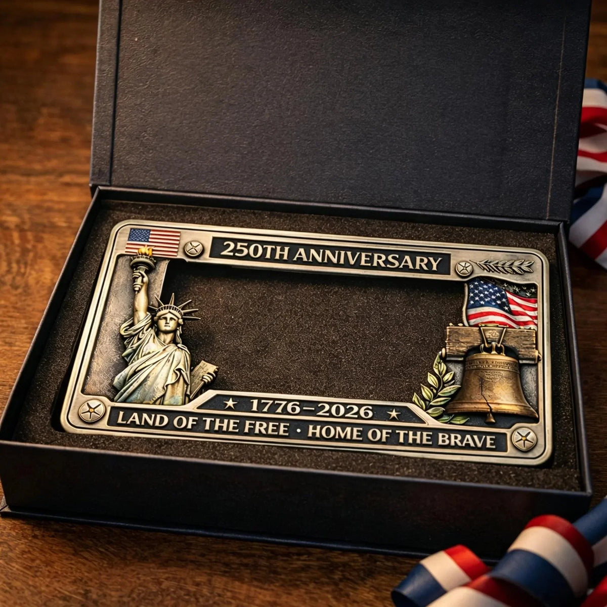 1776–2026 USA 250th Anniversary Slim Metal License Plate Frame
