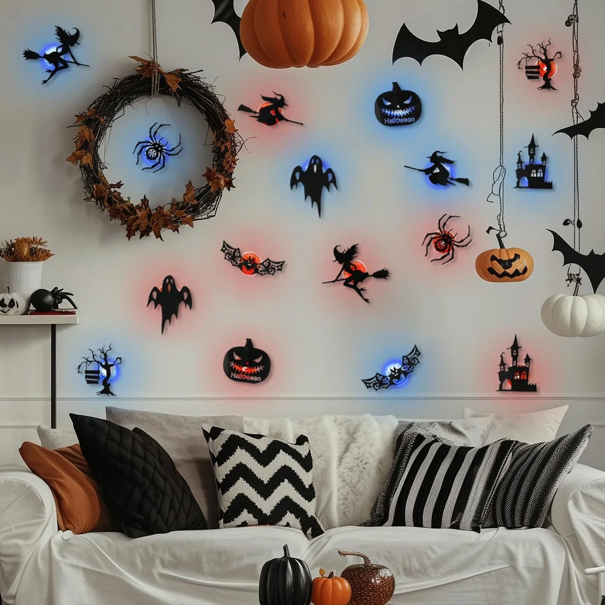 Decorative 8 Pack LED Silhouette Wall Light Stickers, Battery Powered