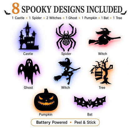 Decorative 8 Pack LED Silhouette Wall Light Stickers, Battery Powered