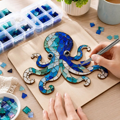 Beginner Octopus Mosaic Kit with Glass Pieces and Step-by-Step Guide