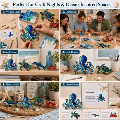 Beginner Octopus Mosaic Kit with Glass Pieces and Step-by-Step Guide