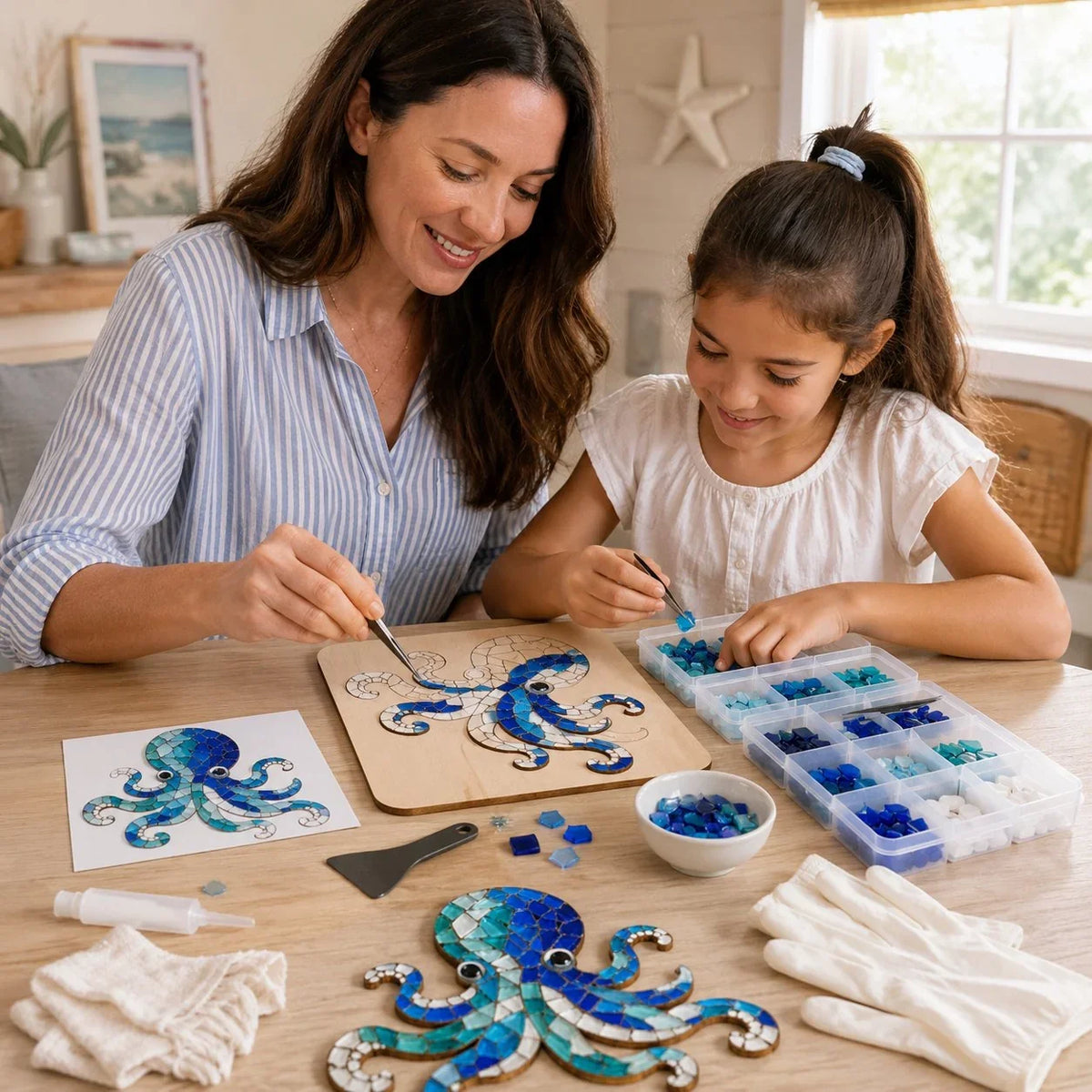 Beginner Octopus Mosaic Kit with Glass Pieces and Step-by-Step Guide