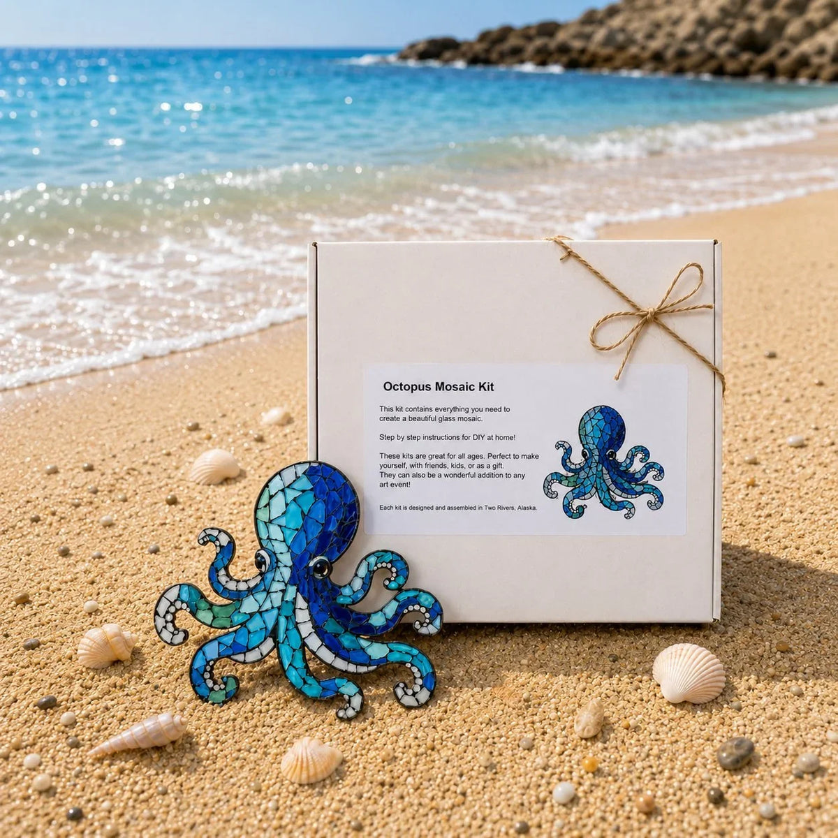 Beginner Octopus Mosaic Kit with Glass Pieces and Step-by-Step Guide