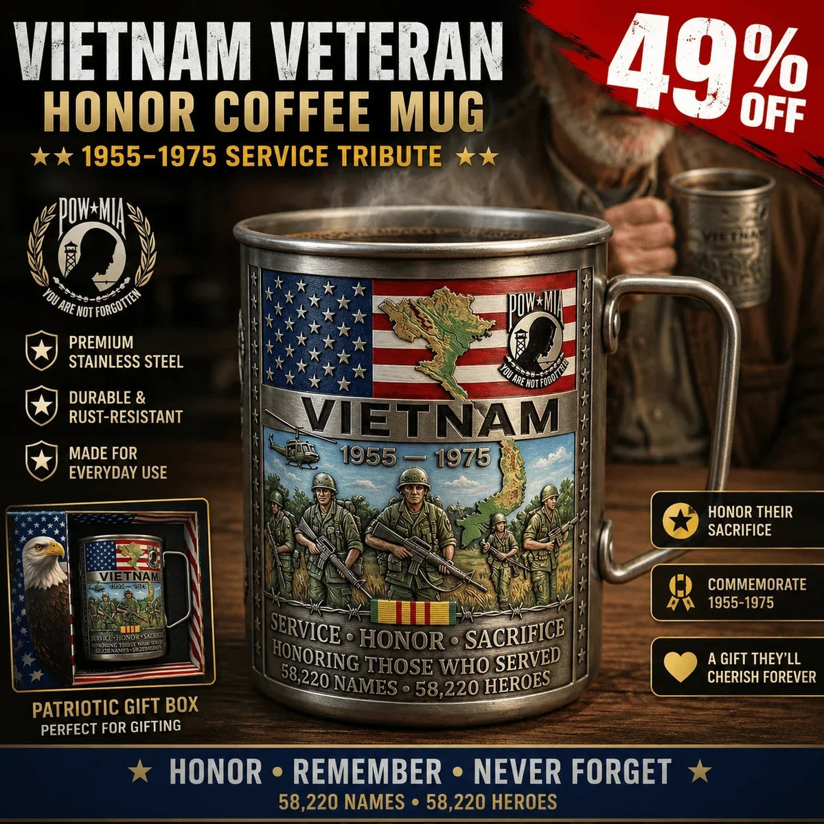 Vietnam Veteran 1955–1975 Commemorative Coffee Mug