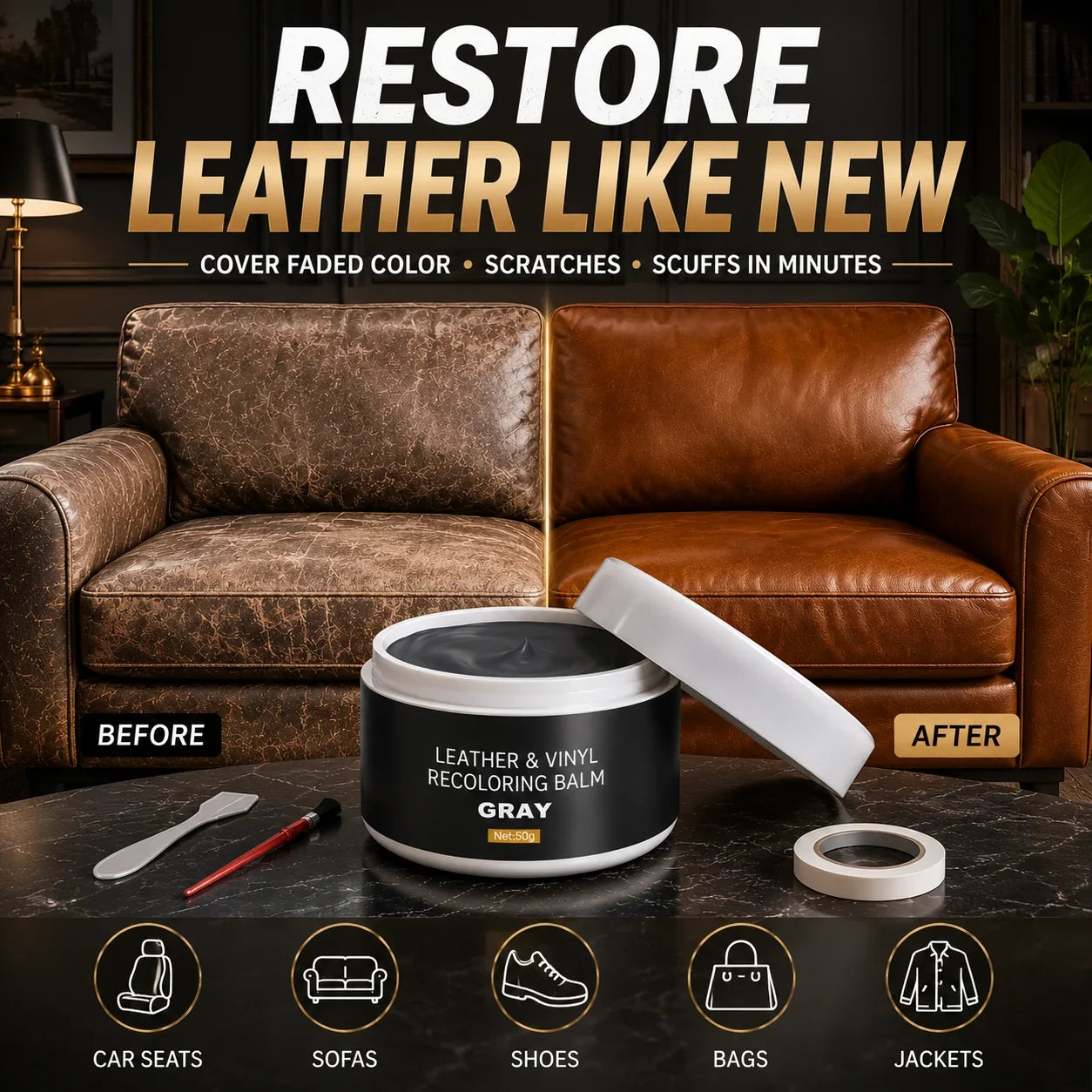 Hands-On Leather & Vinyl Recoloring Balm Kit – Restore Faded Seats
