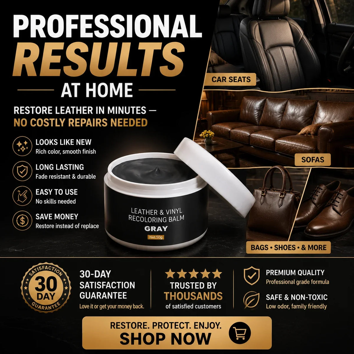 Hands-On Leather & Vinyl Recoloring Balm Kit – Restore Faded Seats