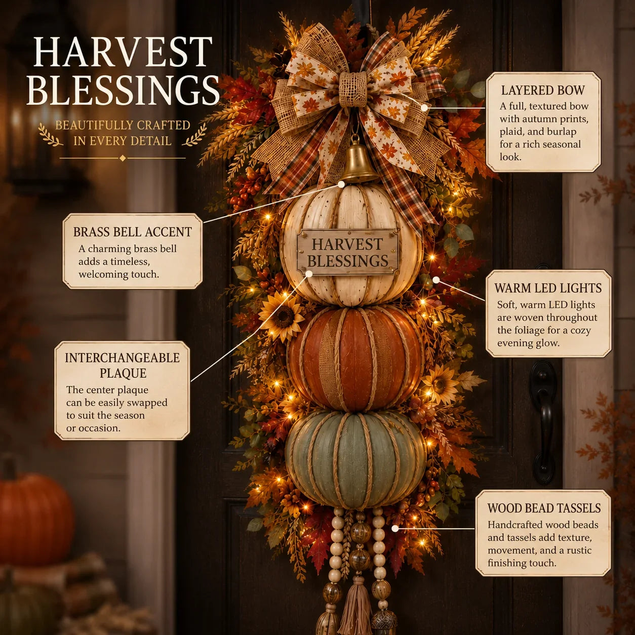 Illuminated Pumpkin Stack with Three Interchangeable Fall Signs