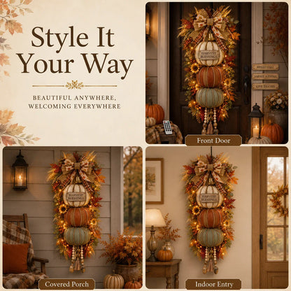 Illuminated Pumpkin Stack with Three Interchangeable Fall Signs