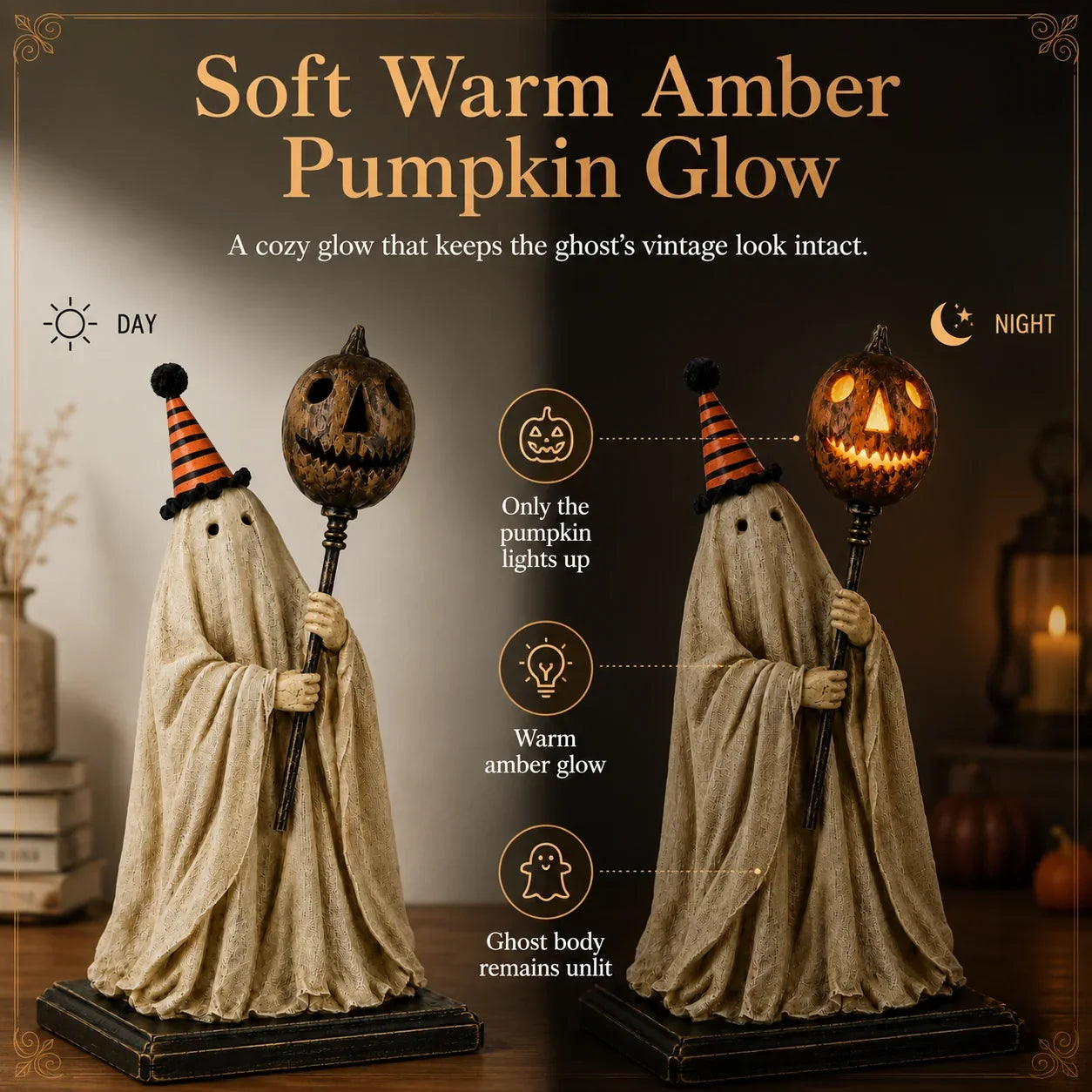 Decorative Summerween - Lighted Vintage Ghost Figurine with Glowing