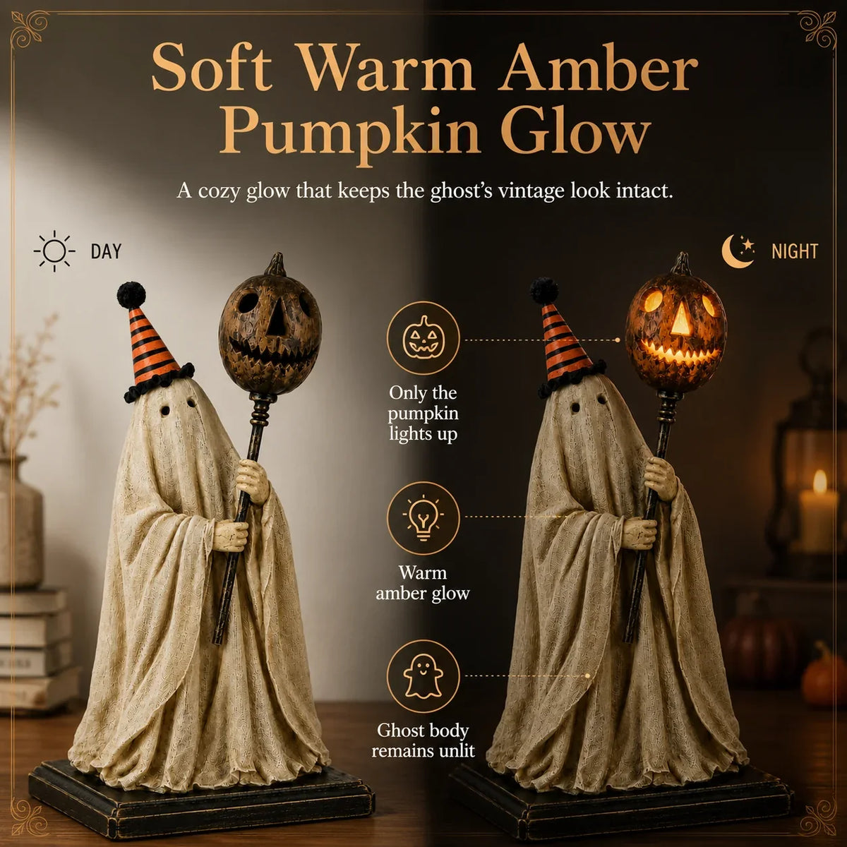 Decorative Summerween - Lighted Vintage Ghost Figurine with Glowing