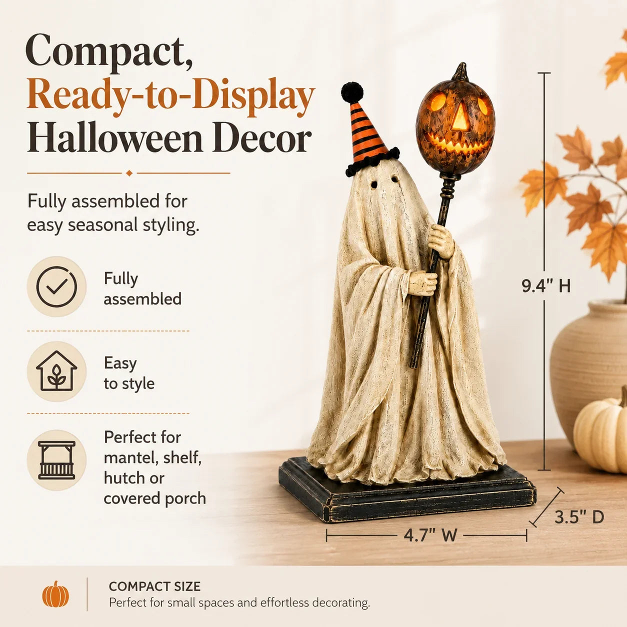 Decorative Summerween - Lighted Vintage Ghost Figurine with Glowing