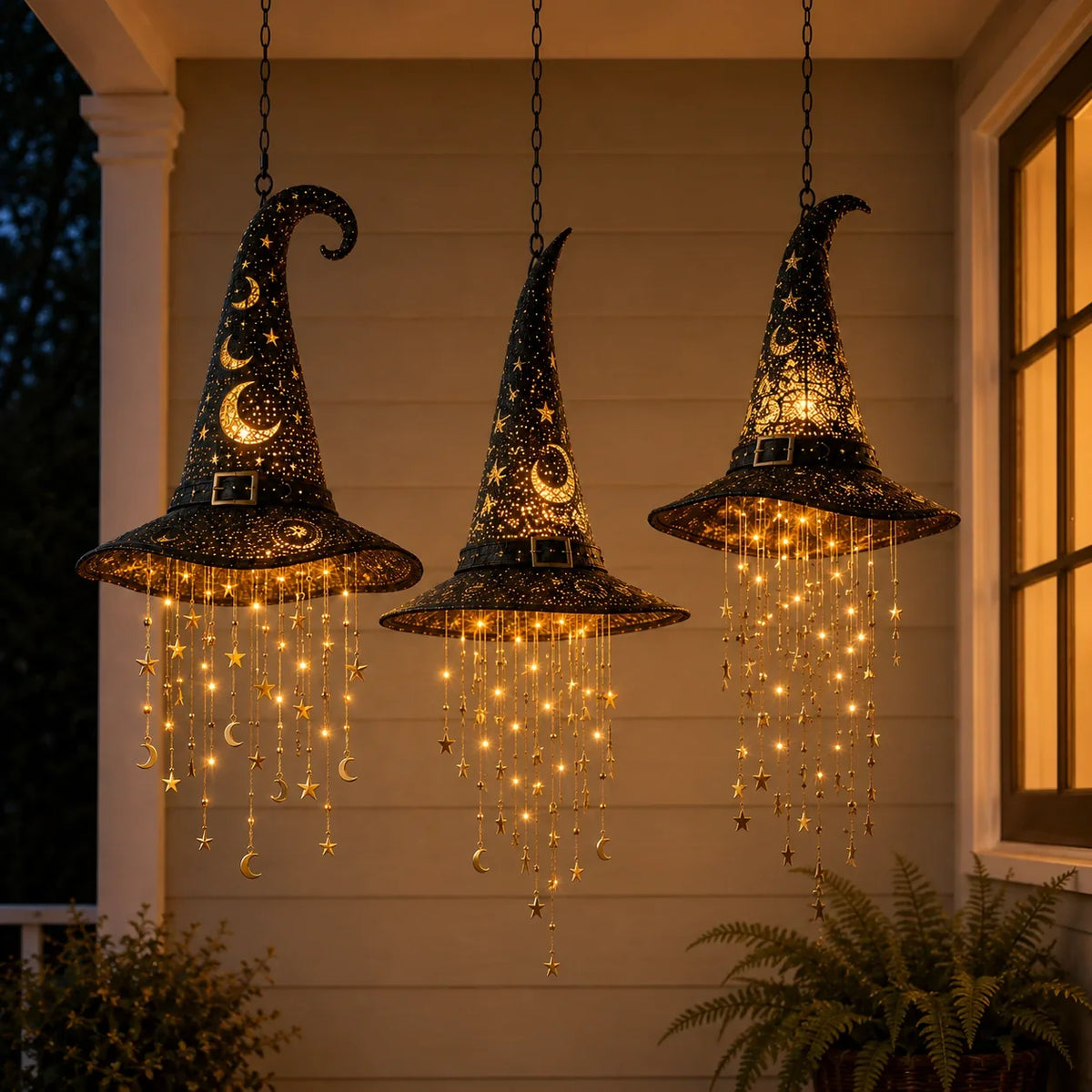 Decorative Lighted Witch Hat Hanging Chime for Focused Lighting