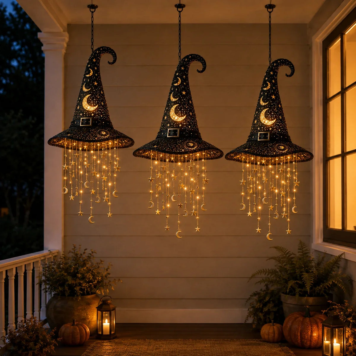 Decorative Lighted Witch Hat Hanging Chime for Focused Lighting