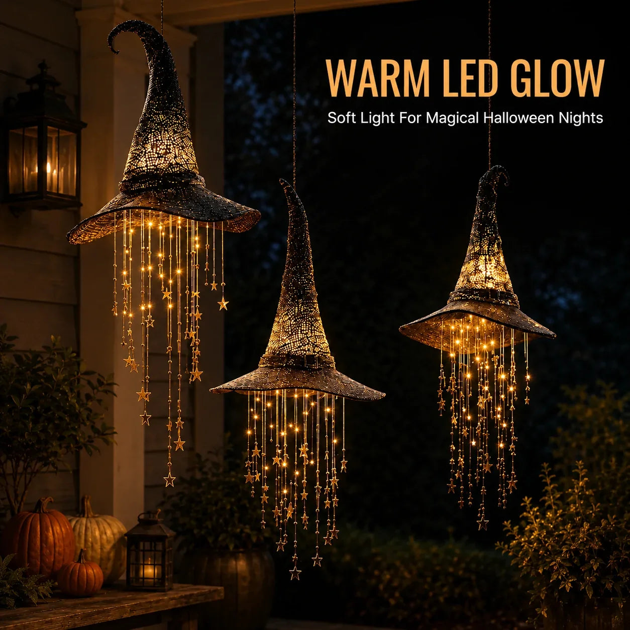 Decorative Lighted Witch Hat Hanging Chime for Focused Lighting