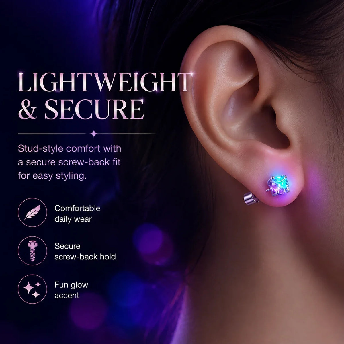 Decorative LED Light Up Crystal Stud Earrings – Colorful Glow, Unisex