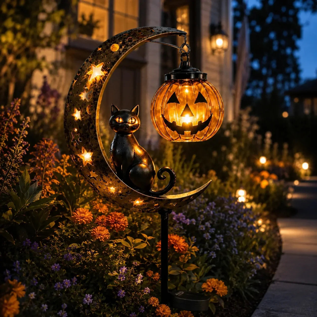 Solar Character Stake with a Decorative Evening Garden Glow