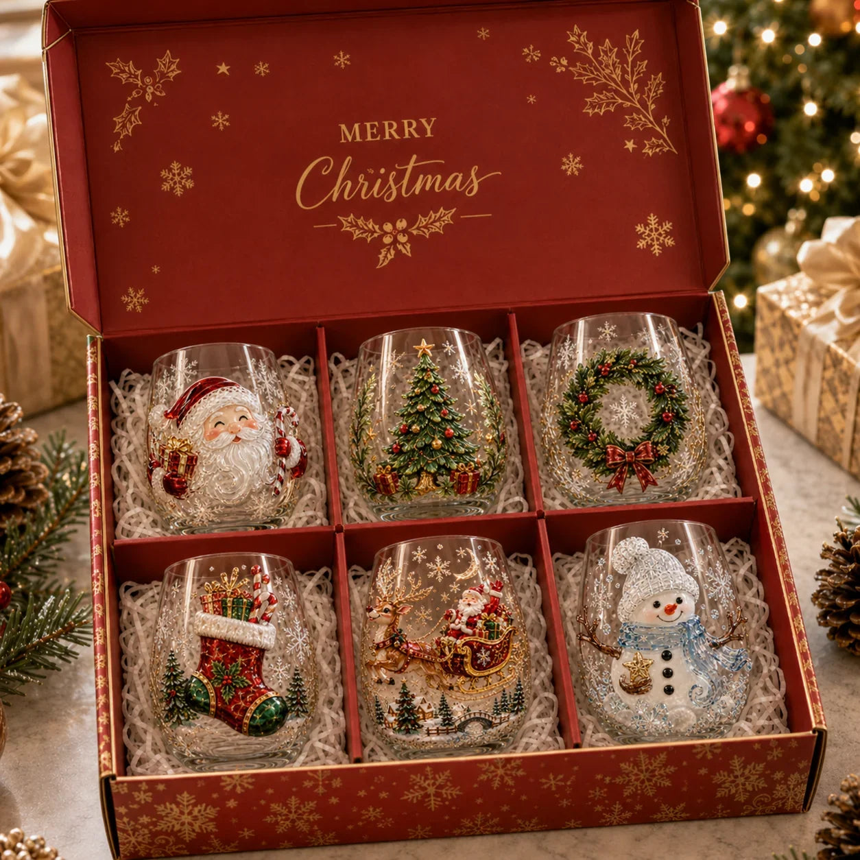 Purpose-Built Magical 3D Glass Cup Collection – Santa, Reindeer