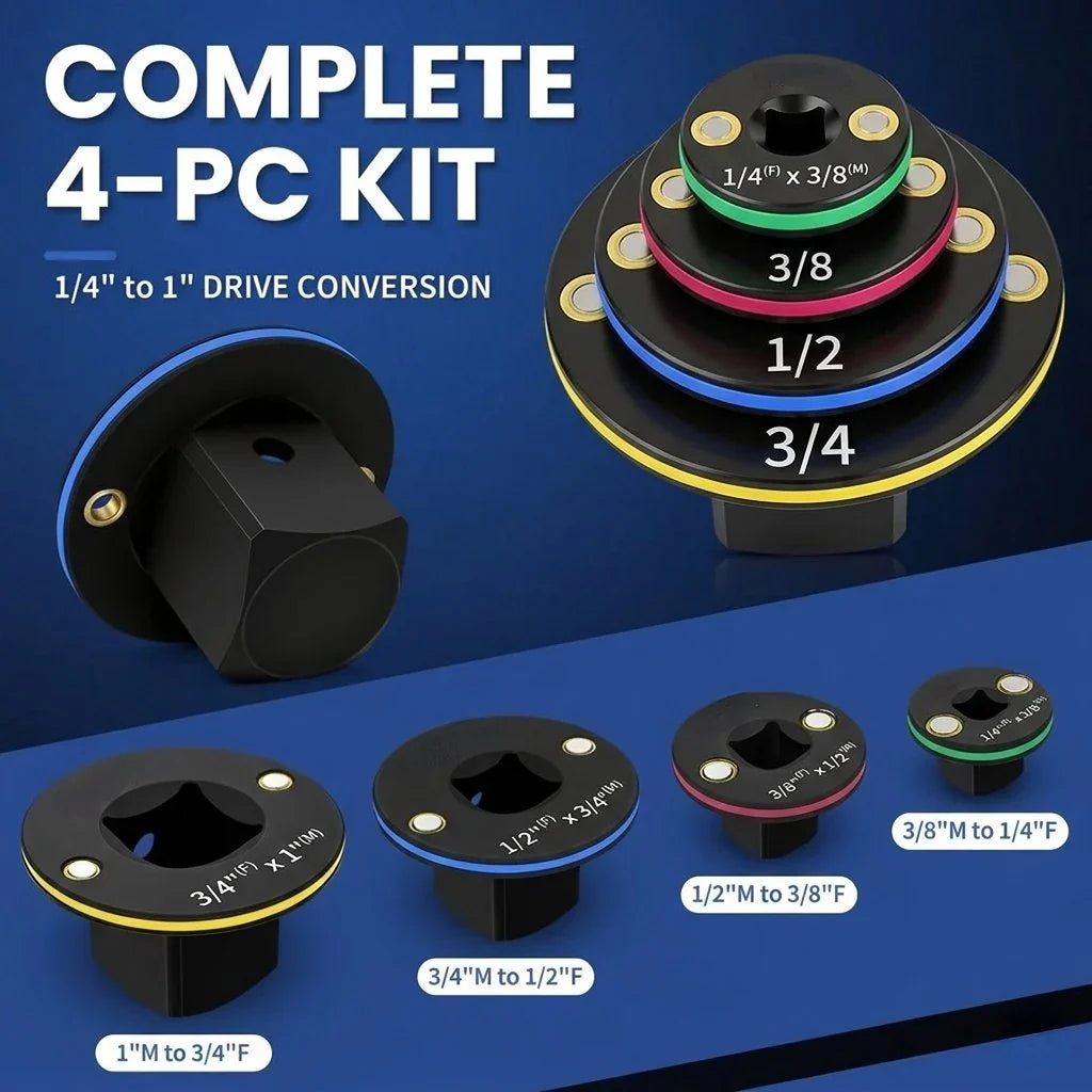 4-Piece Low-Profile Magnetic CR-MO Impact Socket Adapter Kit