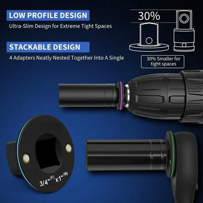 4-Piece Low-Profile Magnetic CR-MO Impact Socket Adapter Kit