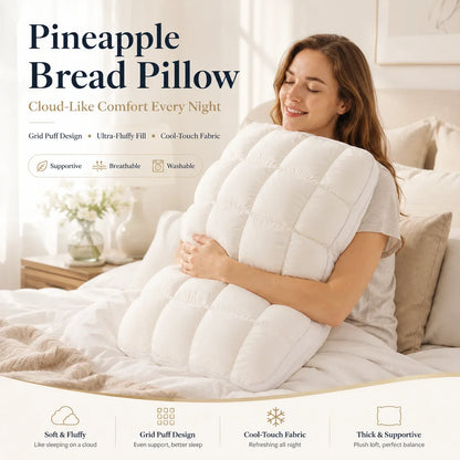 Purpose-Built Pineapple Bread Grid Pillow – Dual Layer Fluffy Cooling