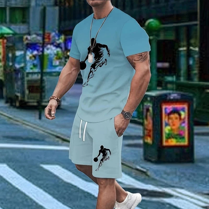 Men's Gradient Short-Sleeve Athletic T-Shirt and Shorts Set
