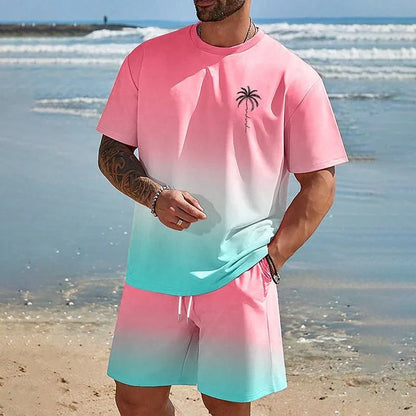 Men's Gradient Short-Sleeve Athletic T-Shirt and Shorts Set
