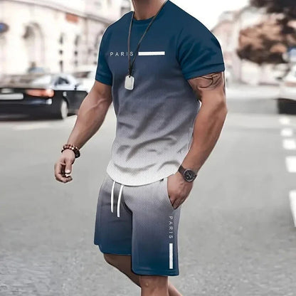Men's Gradient Short-Sleeve Athletic T-Shirt and Shorts Set