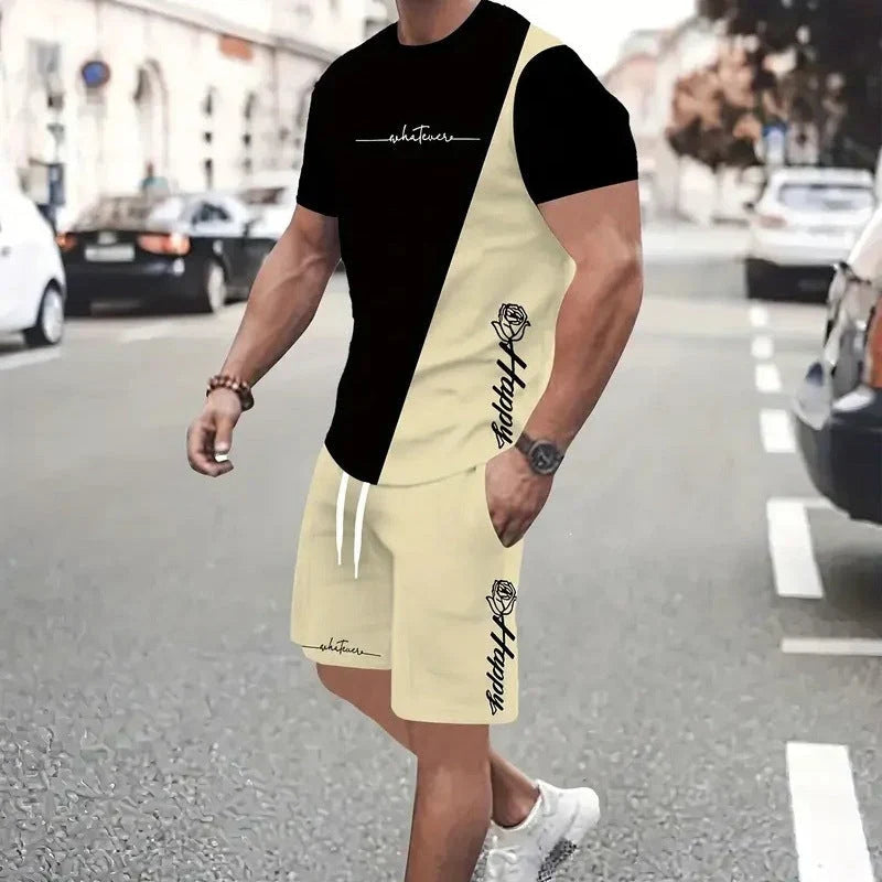 Men's Gradient Short-Sleeve Athletic T-Shirt and Shorts Set