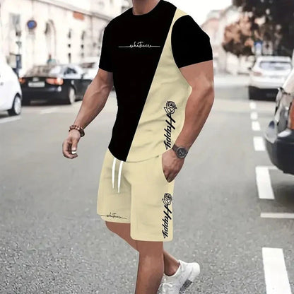 Men's Gradient Short-Sleeve Athletic T-Shirt and Shorts Set