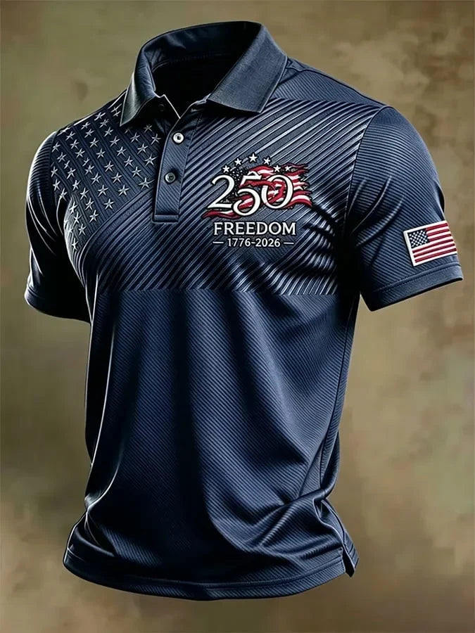 Distinctive Men's Retro "Patriot" Color-Block Short-Sleeve Polo
